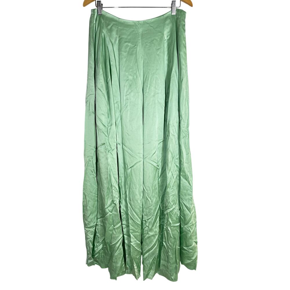 Boss Tetosta Trousers Relaxed Tailored Fit Pleated Wide Leg Pants Satin Green 10 - Picture 4 of 11